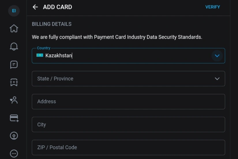 Добавление карты скриншот OnlyFans