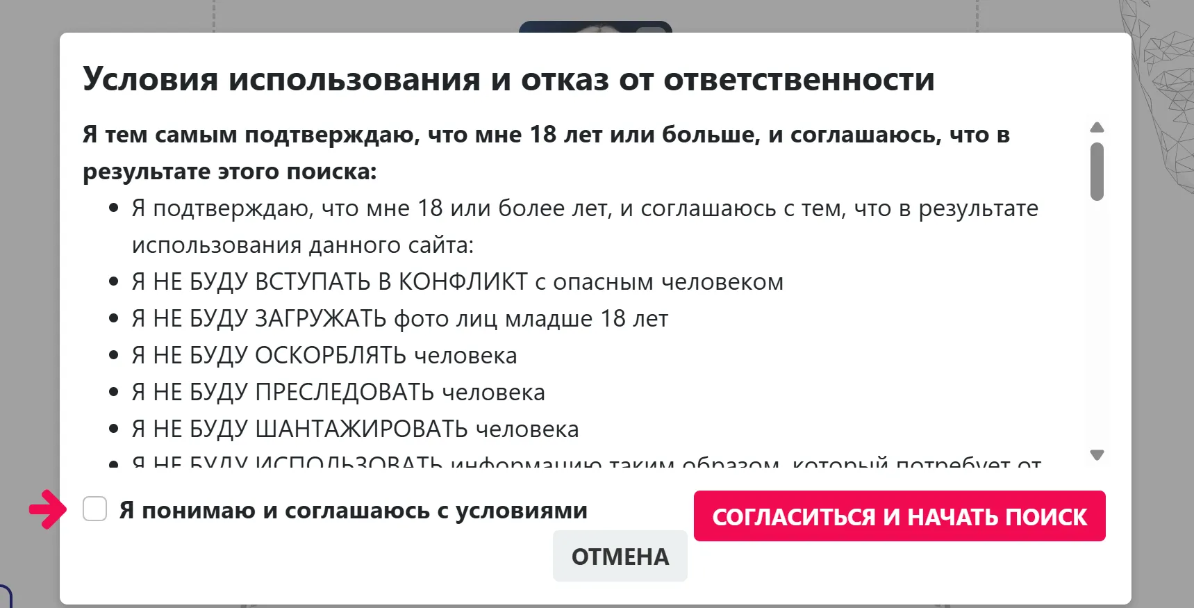 FaceCheck.ID скриншот правил