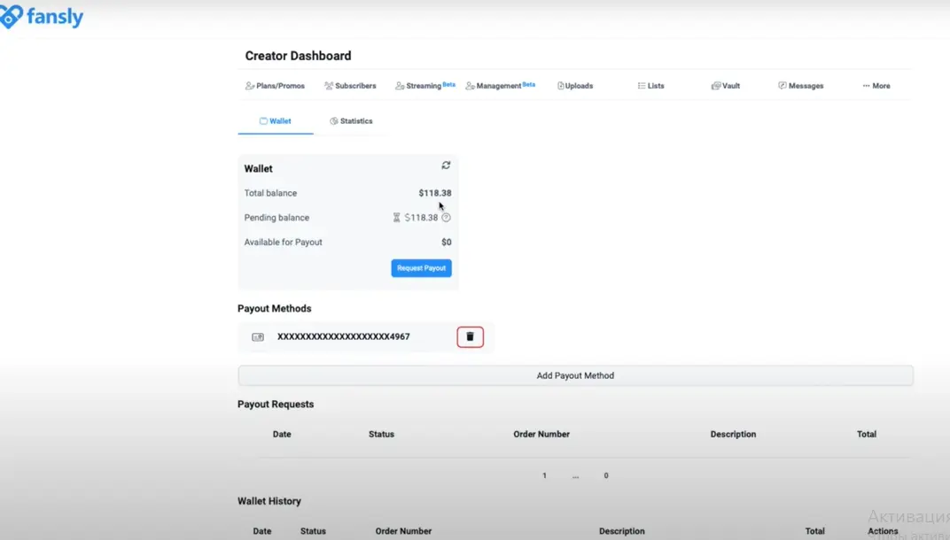 Скриншот Fansly Creator Dashboard