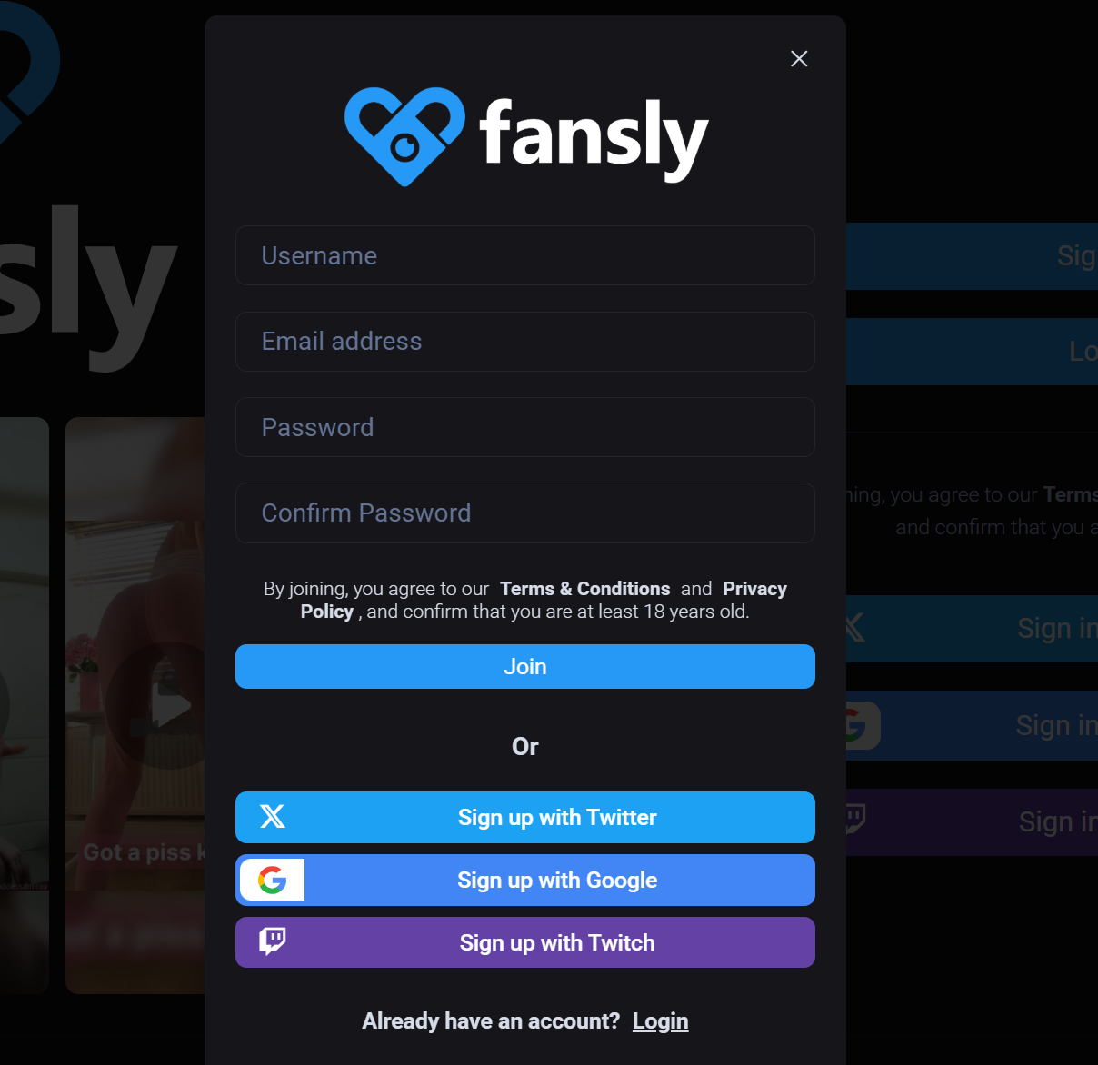 Как войти на сайт Fansly?