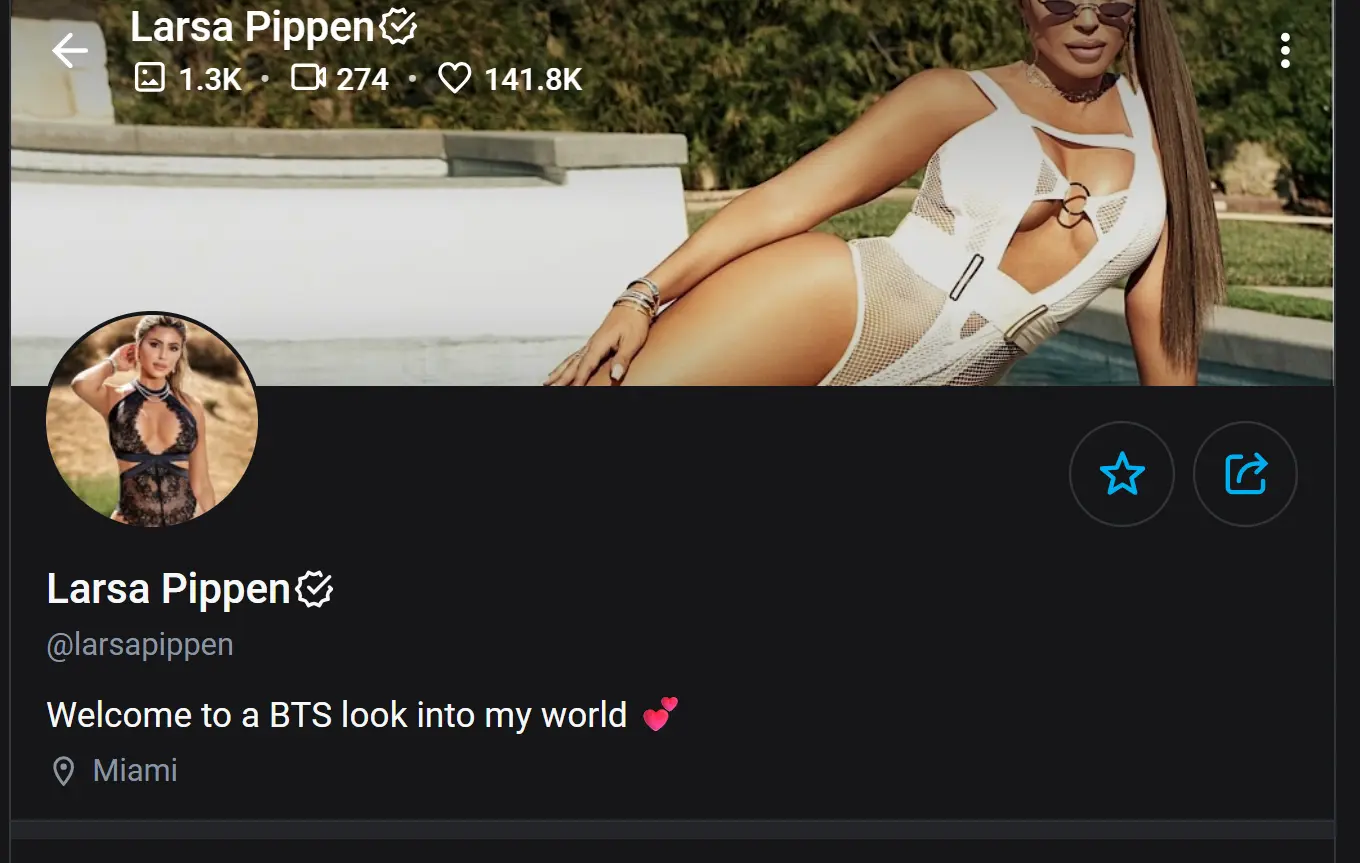 Скриншот профиля OnlyFans Larsa Pippen