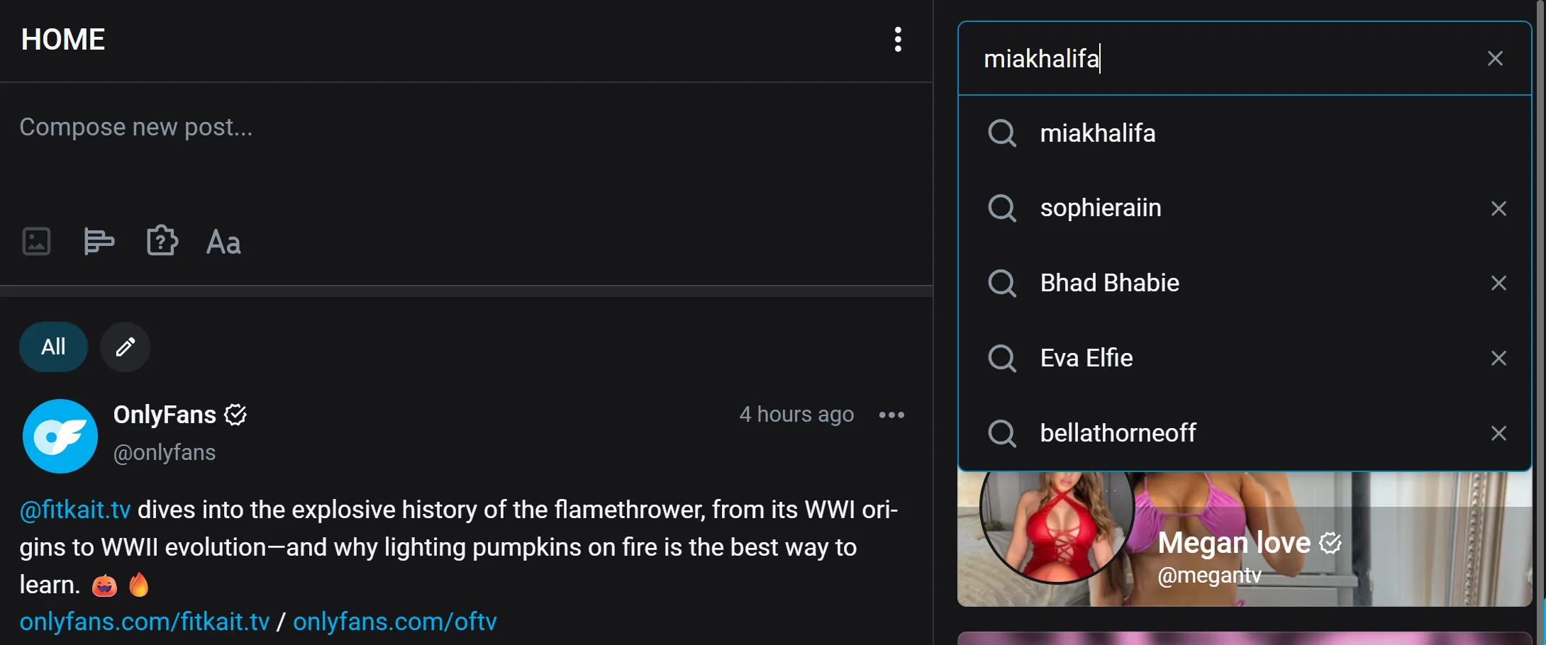 Поиск на OnlyFans скриншот