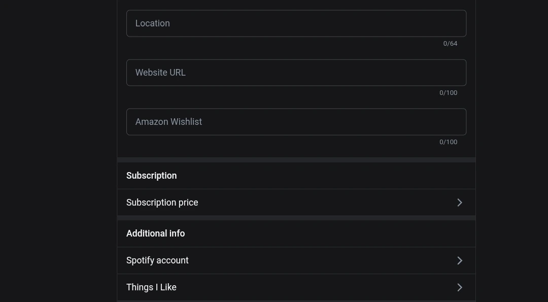 Скриншот анкеты при регистрации на OnlyFans