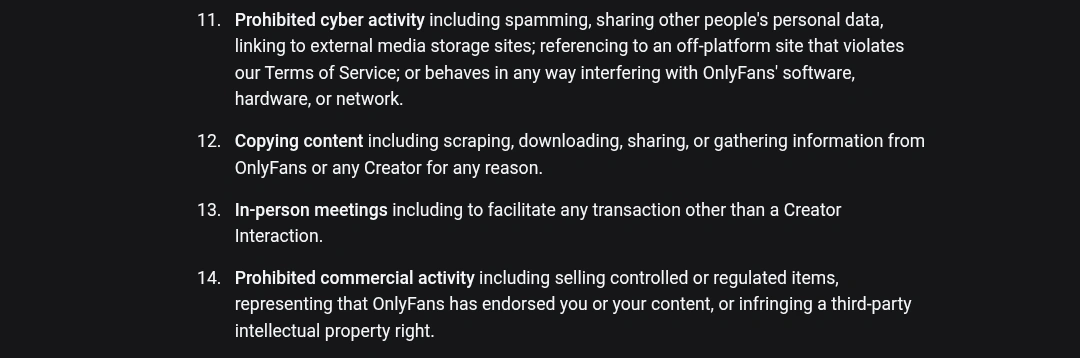 Скриншот правил OnlyFans