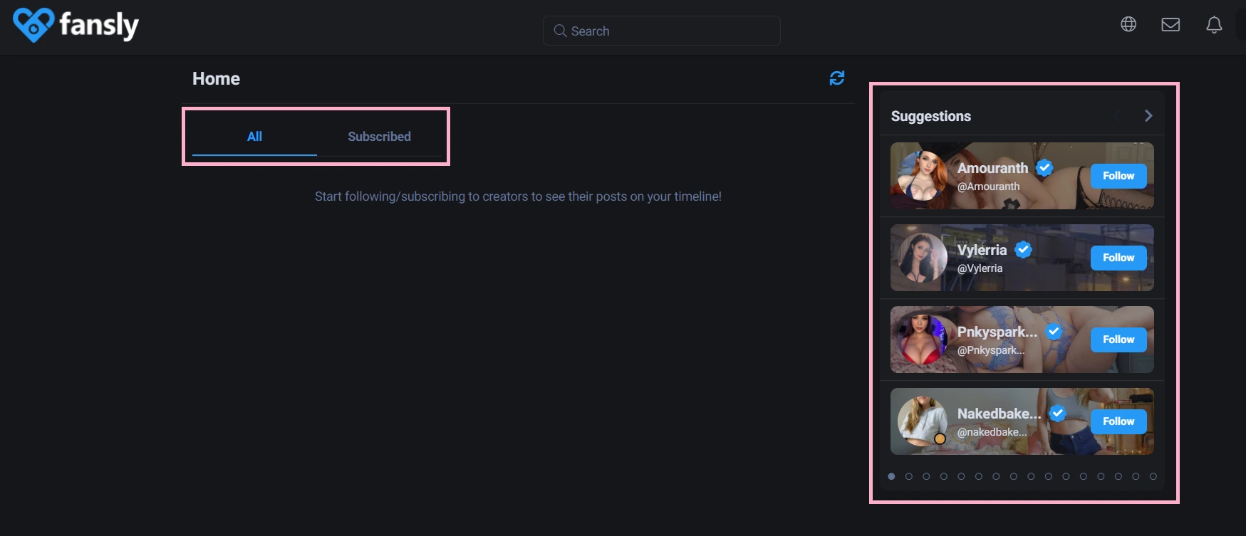 Скрин выбрать подписки Fansly