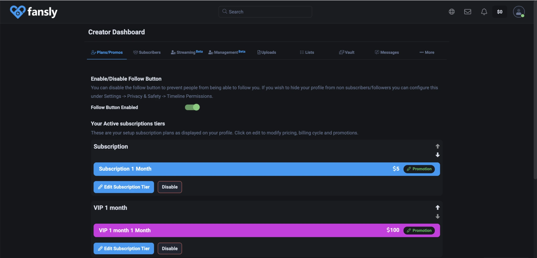 Скрин подписки Fansly