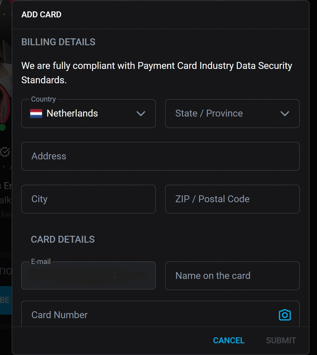 Скриншот привязка карты OnlyFans
