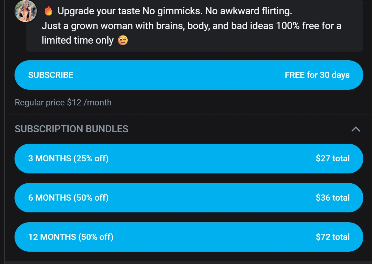 Скриншот цена подписки OnlyFans