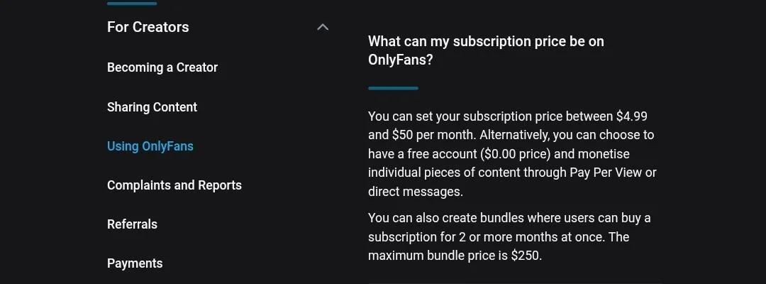 Скриншот цена подписки OnlyFans